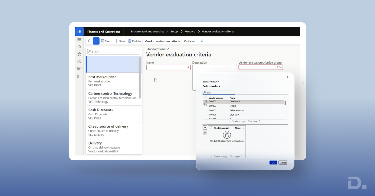Vendor Evaluation in Dynamics 365 Finance and Operations